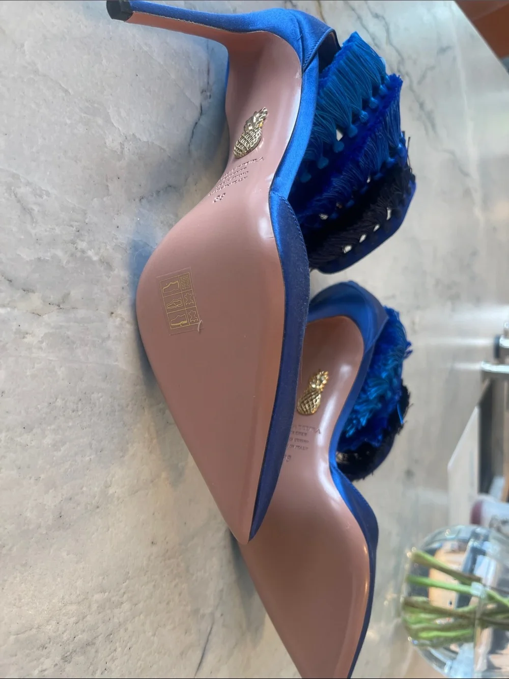 Aquazzura Electric Blue Tassel Fringe Ankle-Strap Pointed-Toe Heels